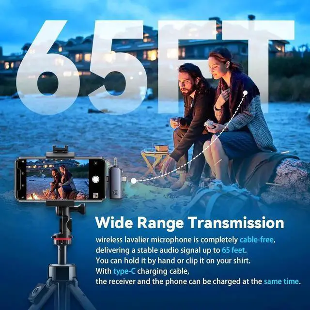 Alt view image 4 of 7 - 3-in-1 Wireless Lavalier Microphone for iPhone, Android, USB-C, Camera, Built-in Noise Cancellation Chip Noise, Plug and Play, 2.4G Ultra-Low Latency Mini Mic for Interviews/tiktok/Vlogs/YouTube (3 Mi
