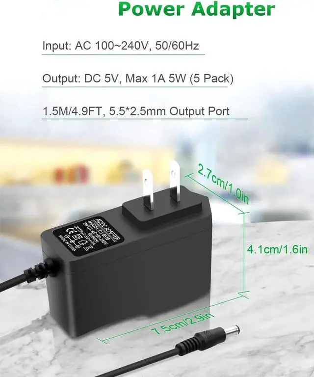Alt view image 4 of 6 - 5V 1A DC Power Adapter 5W AC/DC Charger AC 100V-240V to DC 5 Volt 1Amp 0.5A Replacement Power Cord for Security Cameras Baby Monitor Graco Swing TV Box Raspberry Pi Type C with 8TIPS