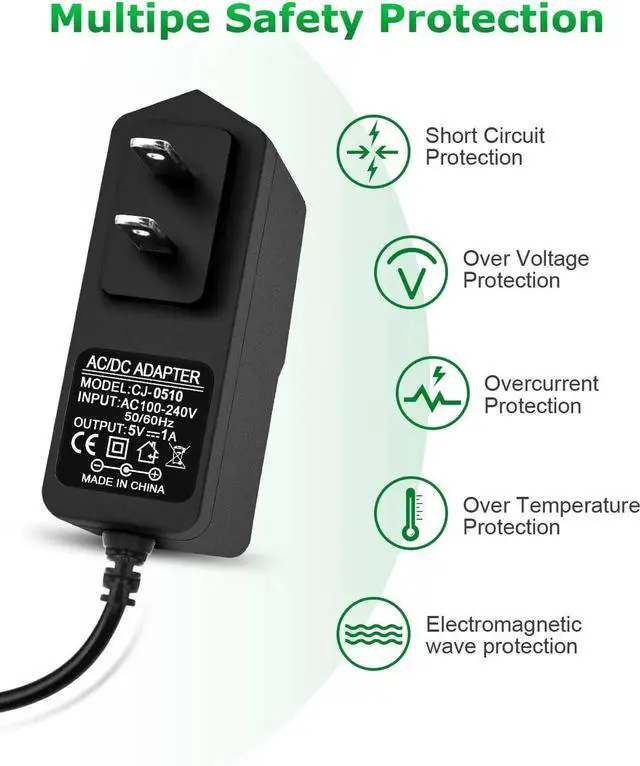 Alt view image 5 of 6 - 5V 1A DC Power Adapter 5W AC/DC Charger AC 100V-240V to DC 5 Volt 1Amp 0.5A Replacement Power Cord for Security Cameras Baby Monitor Graco Swing TV Box Raspberry Pi Type C with 8TIPS