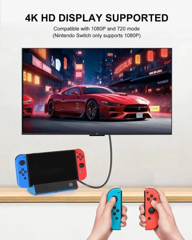 Alt view image 7 of 7 - Switch TV Dock with 1000Mbps Ethernet LAN Port/4K HDMI Port, Portable Switch Dock for Nintendo Switch/Switch OLED, Replacement for Official Switch Dock Base (cable not included)