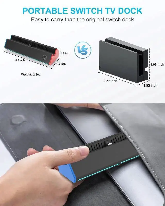 Alt view image 6 of 7 - Switch TV Dock with 1000Mbps Ethernet LAN Port/4K HDMI Port, Portable Switch Dock for Nintendo Switch/Switch OLED, Replacement for Official Switch Dock Base (cable not included)