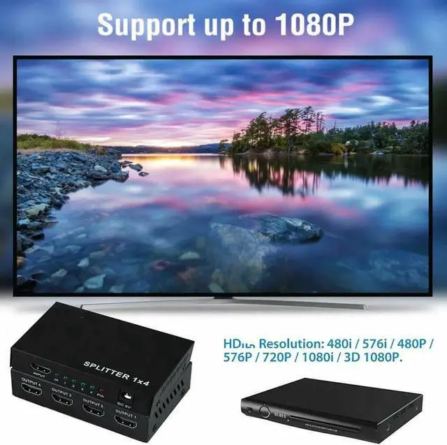 Alt view image 6 of 6 - 3D 1080P HDMI-compatible Splitter HDCP 1 in 4 out Power Signal Amplifier 1x7 Audio Spliter Switch HD Converter AdapterLength: 1.5m (EU Plug)
Color: Other (1x4 Splitter)