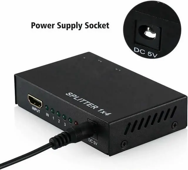 Alt view image 5 of 6 - 3D 1080P HDMI-compatible Splitter HDCP 1 in 4 out Power Signal Amplifier 1x7 Audio Spliter Switch HD Converter AdapterLength: 1.5m (EU Plug)
Color: Other (1x4 Splitter)