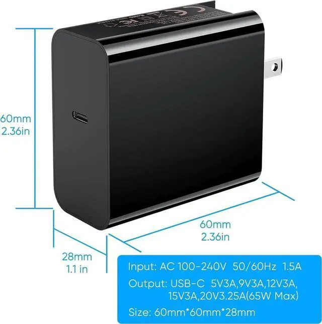 Alt view image 3 of 7 - 65W USB C Fast Charger for Steam Deck and ROG Ally, PD 3.0 Collapsible AC Adapter with 6.6ft USB-C Charging Cable, Steam Deck TV Dock/PS Portal/Nintendo Switch 2 Charger Accessory
