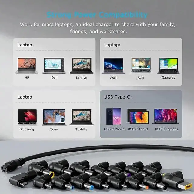 Alt view image 4 of 7 - 90W Universal Laptop Charger AC Adapter Power Cord with USB C Replacement for Dell, HP, Acer, Asus, Lenovo, IBM Toshiba, Samsung, Google, MacBook Pro, Fujitsu Laptops, Ultrabooks, Chromebooks