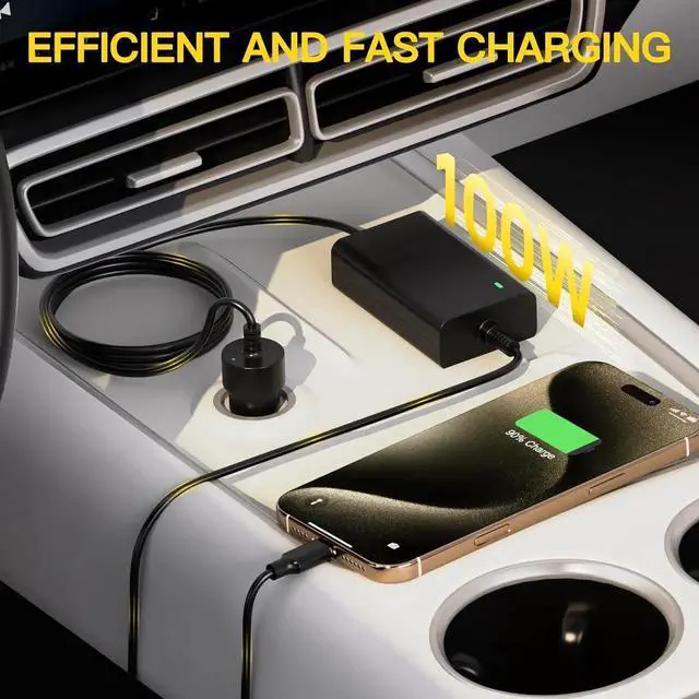 Alt view image 2 of 7 - 100W USB-C Laptop Car Charger for Dell Latitude/XPS/Precision, MacBook Pro/Air, HP Spectre/Elitebook, for Lenovo ThinkPad/Yoga/IdeaPad, Acer Chromebook/Swift, Google, Samsung, Zenbook, Car Laptop Char