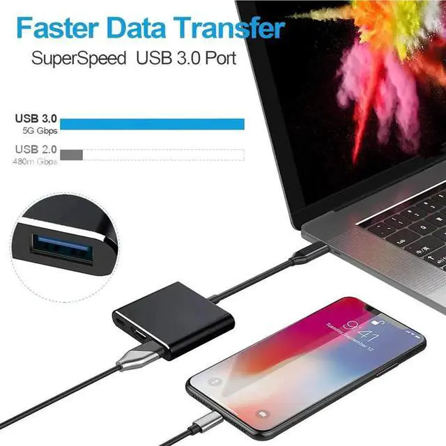 Alt view image 6 of 6 - USB C Hub Dock Type C to USB3.0 4K HDMI-compatible PD Adapter Splitter Converter for Macbook Pro Samsung S9 S10 Huawei P20 P33Color: Black (black)