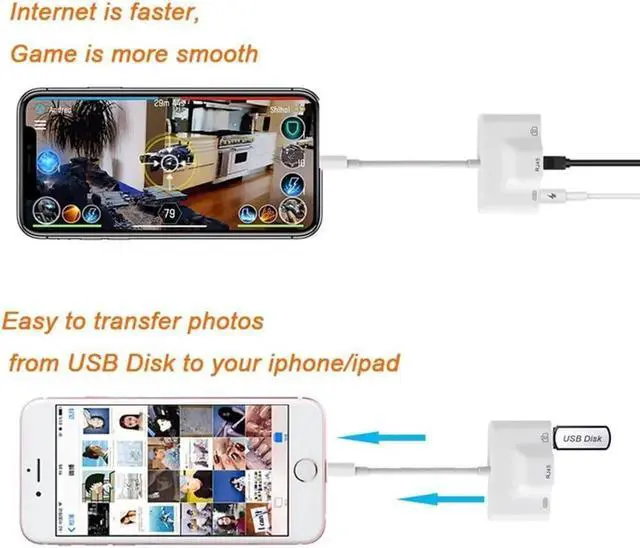Alt view image 4 of 5 - For Lightning to 1000M Ethernet Adapter RJ45 LAN Wired Network Cable USB Camera Reader Overseas Travel Compact for iphone/ipadLength: 0.5m and below (1000M LAN)