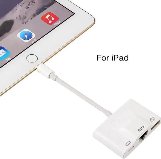 Alt view image 5 of 5 - For Lightning to 1000M Ethernet Adapter RJ45 LAN Wired Network Cable USB Camera Reader Overseas Travel Compact for iphone/ipadLength: 0.5m and below (1000M LAN)