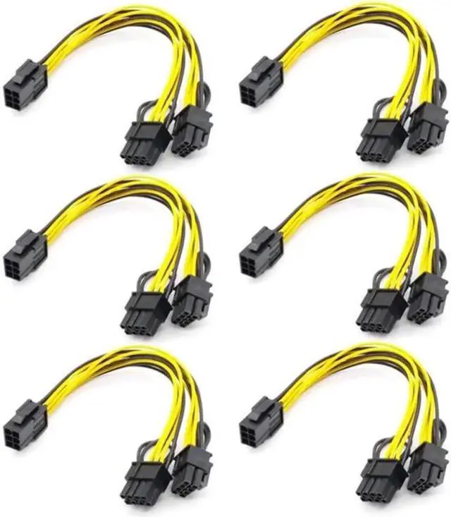 Main image of 1PCS GPU VGA PCIe 6 Pin Female to Dual 2X 8 Pin (6+2) Male PCI Express Power Adapter Y-Splitter Extension Cable (20cm)(Black Yellow)