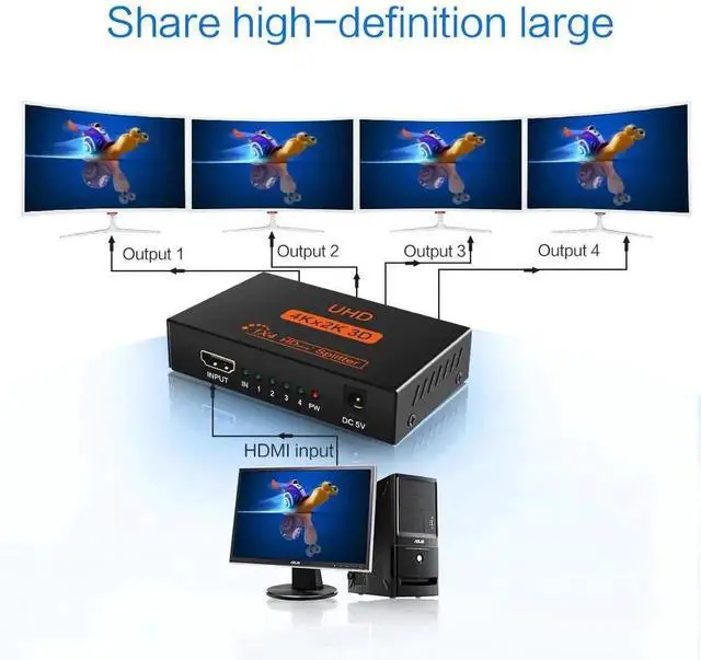 Alt view image 3 of 6 - HDMI-compatible Splitter Amplifier 1080P 4K Dual Display Converter with Power for HDTV DVD PS3 Xbox HD Switch SwitcherLength: 2m (usb power)
Color: Red (1 in 4 out 1080P)