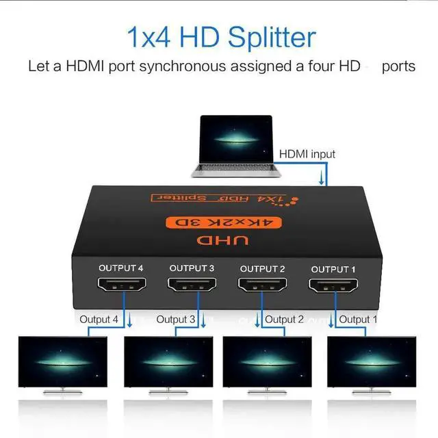 Alt view image 4 of 6 - HDMI-compatible Splitter Amplifier 1080P 4K Dual Display Converter with Power for HDTV DVD PS3 Xbox HD Switch SwitcherLength: 2m (usb power)
Color: Red (1 in 4 out 1080P)