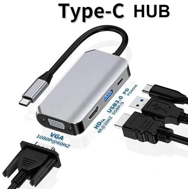 Main image of USB C to HDMI-compatible vga Hub Adapter USB-C Dock with USB 3.0 for MacBook Pro Accessories Type C 3.4 SplitterLength: Other (standard)
Color: White (4 in 1 hub 100w)