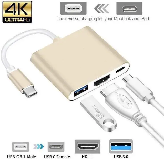 Main image of USB C Hub Dock Type C to USB3.0 4K HDMI-compatible PD Adapter Splitter Converter for Macbook Pro Samsung S9 S10 Huawei P20 P30Color: Yellow (Gold)