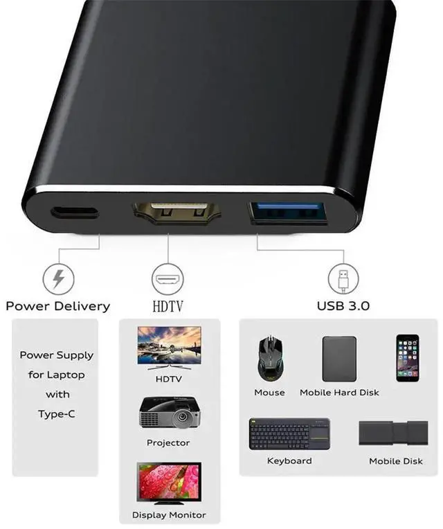 Alt view image 6 of 6 - USB C Hub Dock Type C to USB3.0 4K HDMI-compatible PD Adapter Splitter Converter for Macbook Pro Samsung S9 S10 Huawei P20 P30Color: Yellow (Gold)