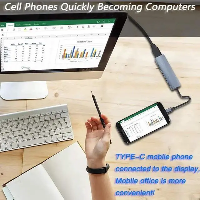 Alt view image 3 of 6 - USB C HUB Type C to Multi USB 3.0 HDMI-compatible Adapter Dock for MacBook Pro Huawei Mate 30 USB-C 3.2 Splitter Port Type C HUBColor: White (6 in 1 mode C)