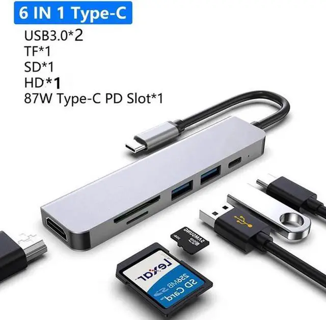 Main image of USB C HUB Type C to Multi USB 3.0 HDMI-compatible Adapter Dock for MacBook Pro Huawei Mate 30 USB-C 3.2 Splitter Port Type C HUBColor: White (6 in 1 mode C)