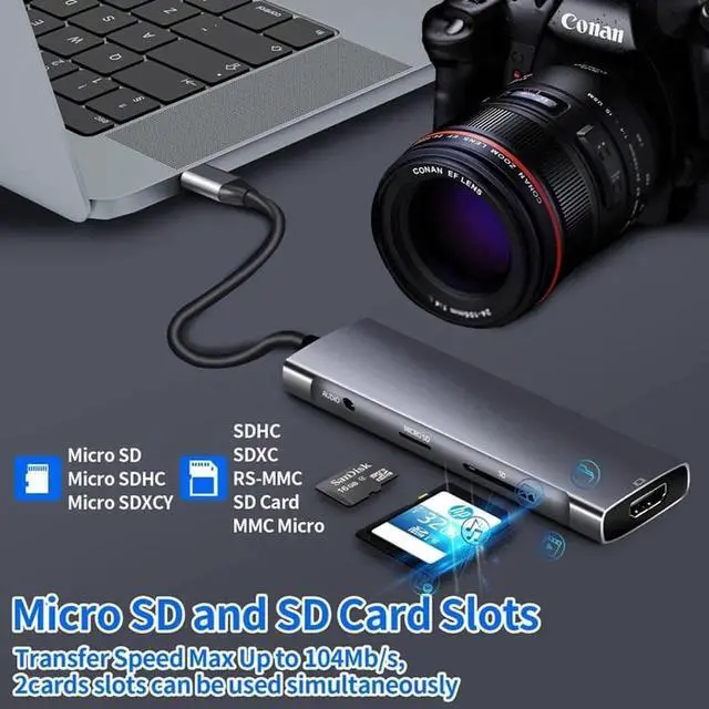 Alt view image 2 of 6 - USB C Hub To HDMI-compatible Adapter OTG Thunderbolt 3 To Usb3.0 3.5mm Dock with PD TF SD for Macbook Pro/Air M1 Galaxy S21 S23Color: Red (7 in 1 mode E)