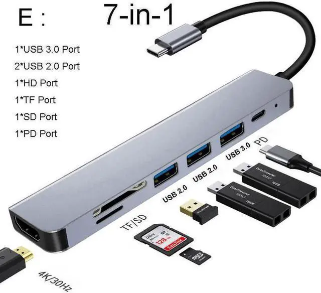 Main image of USB C Hub To HDMI-compatible Adapter OTG Thunderbolt 3 To Usb3.0 3.5mm Dock with PD TF SD for Macbook Pro/Air M1 Galaxy S21 S23Color: Red (7 in 1 mode E)