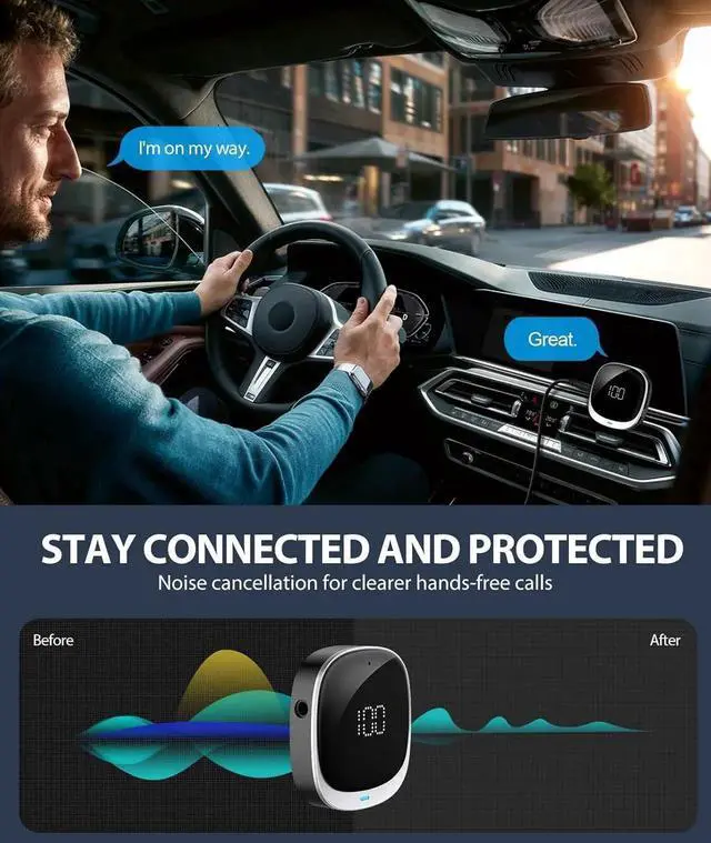Alt view image 2 of 7 - AUX In-Car Bluetooth Adapter, [LED Screen] Bluetooth 5.3 Receiver for Speakers/Home Stereo/Corded Headphones, 3.5mm Wireless Audio Receiver for Hands-Free Calling/Music, Dual Connectivity