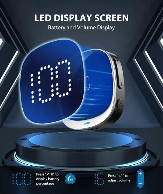 Alt view image 6 of 7 - AUX In-Car Bluetooth Adapter, [LED Screen] Bluetooth 5.3 Receiver for Speakers/Home Stereo/Corded Headphones, 3.5mm Wireless Audio Receiver for Hands-Free Calling/Music, Dual Connectivity