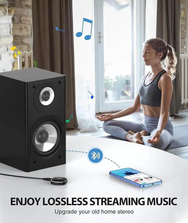 Alt view image 3 of 7 - AUX In-Car Bluetooth Adapter, [LED Screen] Bluetooth 5.3 Receiver for Speakers/Home Stereo/Corded Headphones, 3.5mm Wireless Audio Receiver for Hands-Free Calling/Music, Dual Connectivity