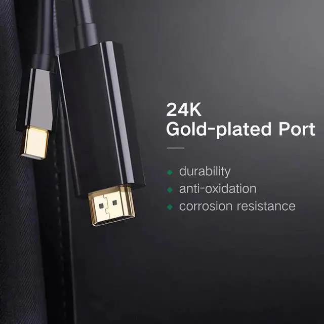 Alt view image 6 of 6 - Mini DP To HDMI-compatible Cable 4K 32Hz Mini DisplayPort To HD Adapter Display Port Video Audio for PC HDTV Projector LaptopColor: Black (4K black 1.8m)