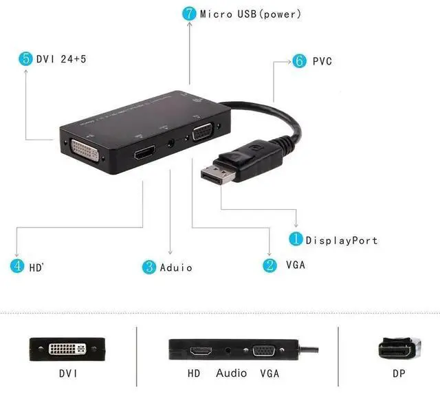 Alt view image 5 of 6 - Displayport DP To DVI HDMI-compatible VGA Audio Female Adapter Display Port Cable Converter For Apple MacBook Air ProLength: <=0.5m (0.5m and below)
Color: Grey (DP TO HD 4K)