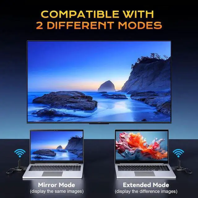 Alt view image 3 of 7 - Wireless HDMI Transmitter and Receiver, 492-Foot Wireless HDMI Extender with Adapter, Plug and Play 2.4/5GHz Antenna Enhanced Signal, 4K Decoding 1080P Output to Laptop/Box Monitor/Projector