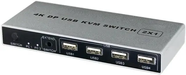 Main image of KVM Switch 4K/60Hz , Dual-Port DP 1.2 KVM Switcher 2 in 4 Out for Sharing Printer Keyboard Mouse (EU Plug)