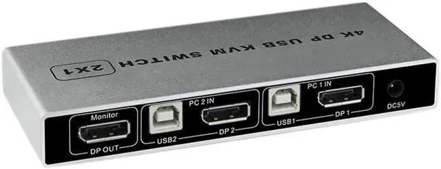 Alt view image 5 of 5 - KVM Switch 4K/60Hz , Dual-Port DP 1.2 KVM Switcher 2 in 4 Out for Sharing Printer Keyboard Mouse (EU Plug)