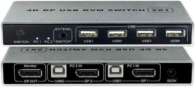 Alt view image 2 of 5 - KVM Switch 4K/60Hz , Dual-Port DP 1.2 KVM Switcher 2 in 4 Out for Sharing Printer Keyboard Mouse (EU Plug)