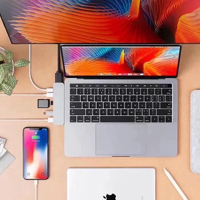 Alt view image 6 of 6 - USB C Hub Thunderbolt 3 Dock with HDMI-compatible Adapter TF SD Reader PD 3.0 for for MacBook Pro/Air 2018 - 2022Length: <=0.5m (0.5m and below)
Color: Blue (6 in 1 hub grey)