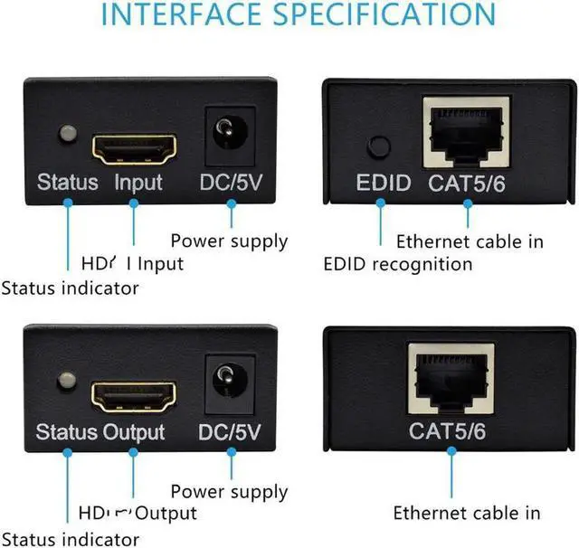 Alt view image 4 of 6 - 60M HDMI-compatible Extender Cat5e Cat 6 Ethernet IP TCP signal HD to Lan Converter 1080p 3D Transmitter Receiver TX RXLength: 0.5m and below (EU plug)
Color: White (dual power)
