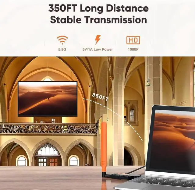 Alt view image 6 of 7 - Wireless HDMI Transmitter and Receiver, Long Distance 150M/450Ft, 1080P HD Streaming, Plug and Play HDMI Extender for TV, Projector, Laptop, Game Consoles, Perfect for Home, Office, Classroom Use