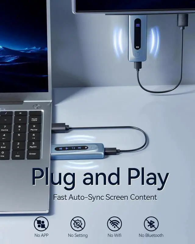 Alt view image 4 of 7 - 2025 Upgrade Wireless HDMI Transmitter and Receiver, 328FT/100M, Plug and Play Portable 5G+2.4G Wireless HDMI Extender Kit for 4K Decode Input 1080P Output, Audio Monitoring for Laptops/TV Boxes