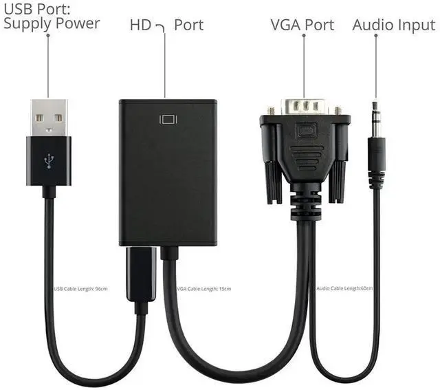 Alt view image 3 of 6 - VGA to HDMI-compatible Converter Adapter with USB Power audio 3.6mm for PC Laptop TV Box Computer Display ProjectorLength: <=0.5m (0.5m and below)
Color: Black (vga to hd type1)