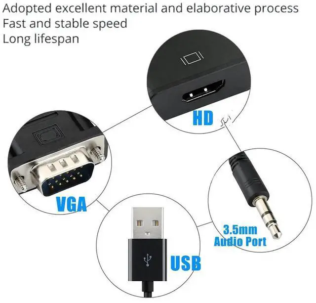 Alt view image 4 of 6 - VGA to HDMI-compatible Converter Adapter with USB Power audio 3.6mm for PC Laptop TV Box Computer Display ProjectorLength: <=0.5m (0.5m and below)
Color: Black (vga to hd type1)