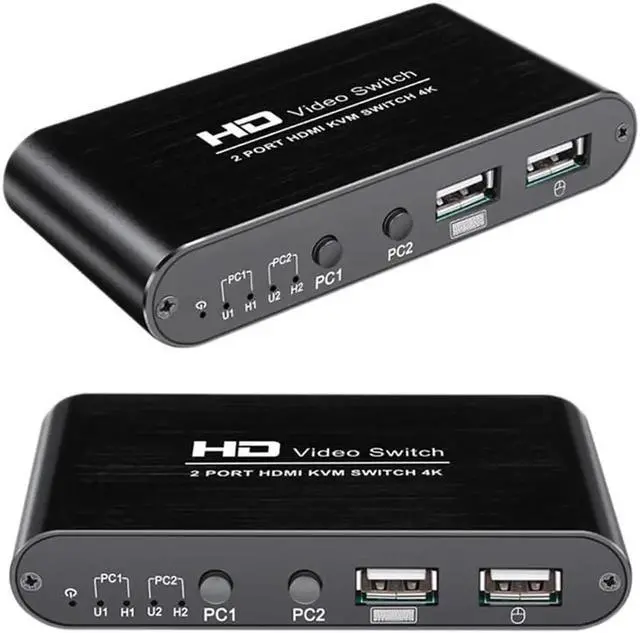 Alt view image 2 of 5 - 2 Port KVM Switch 4K USB KVM Switcher Splitter with Cable for Keyboard Mouse Printer Monitor