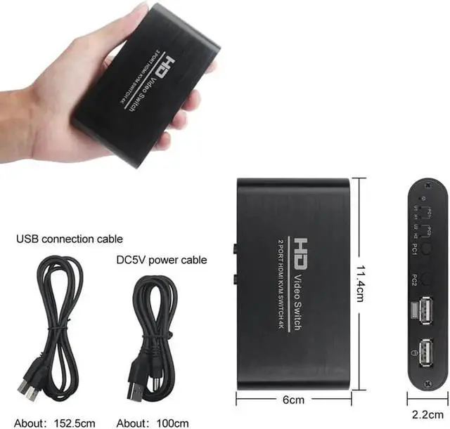 Alt view image 5 of 5 - 2 Port KVM Switch 4K USB KVM Switcher Splitter with Cable for Keyboard Mouse Printer Monitor