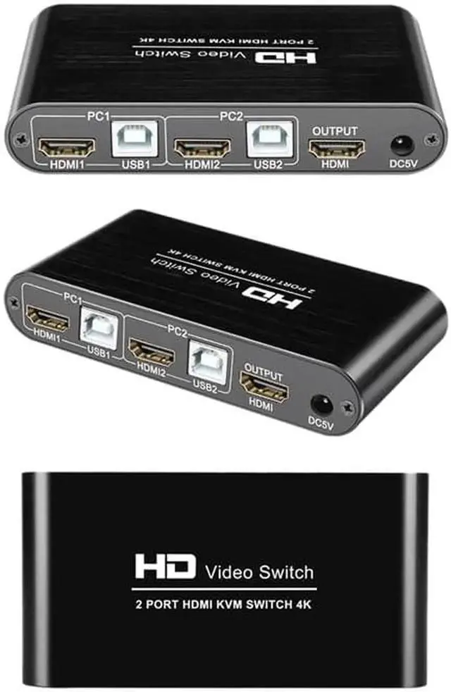 Alt view image 4 of 5 - 2 Port KVM Switch 4K USB KVM Switcher Splitter with Cable for Keyboard Mouse Printer Monitor