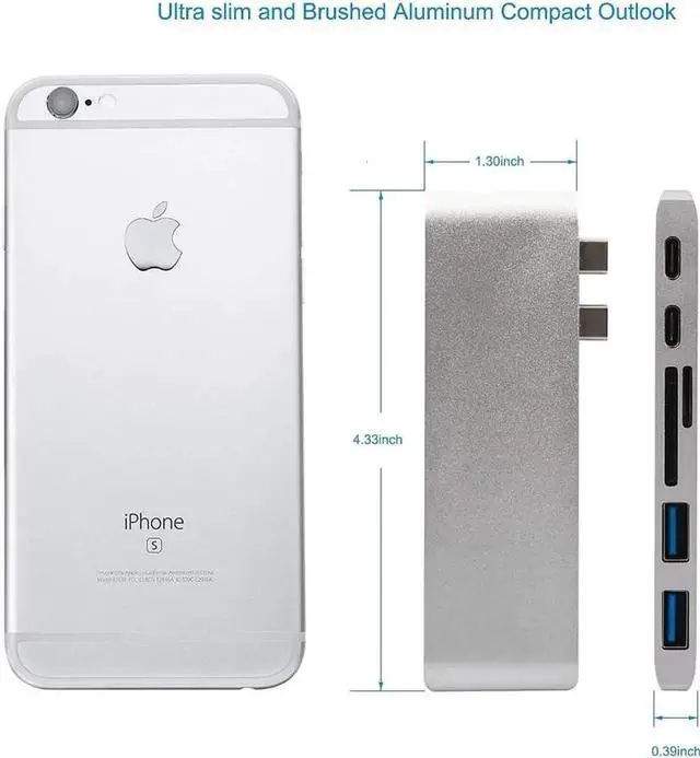 Alt view image 6 of 6 - USB C HUB Type C Thunderbolt 3USB-C Adapter Dongle Combo with USB 3.1 Ports TF Slot Micro SD Card For MacBook ProColor: White (5 in 1 hub grey)