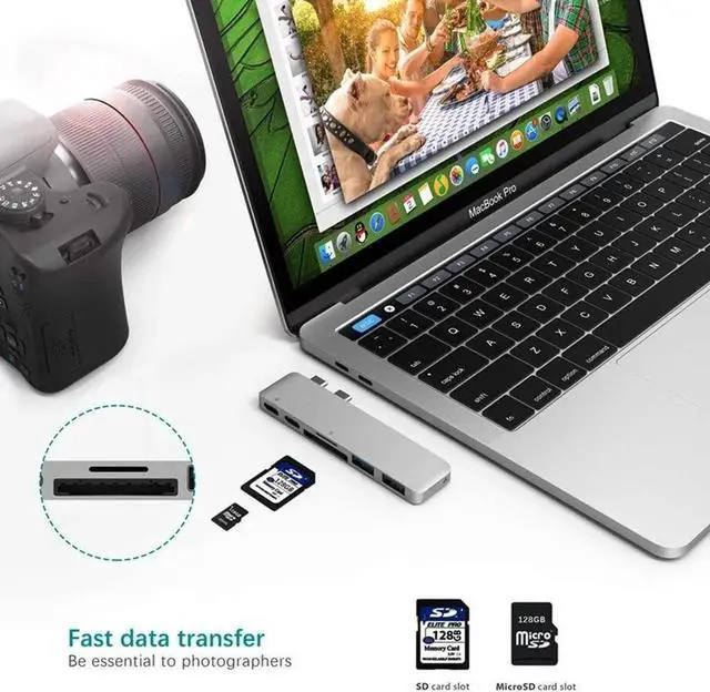 Alt view image 4 of 6 - USB C HUB Type C Thunderbolt 3USB-C Adapter Dongle Combo with USB 3.1 Ports TF Slot Micro SD Card For MacBook ProColor: White (5 in 1 hub grey)