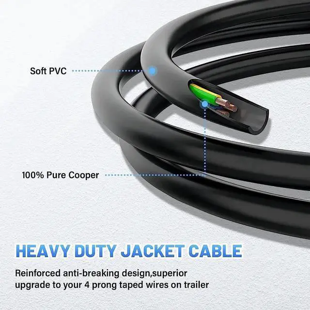Alt view image 4 of 7 - 7-Way Blade to 4-Way Flat Trailer Adapter Coiled Harness 5-Foot Male 7-Pin to 4-Pin Trailer Extension Sheathed Cable, Heavy Duty 18AWG Copper 7- to 4-Wire Trailer Connector Plug 60 in.