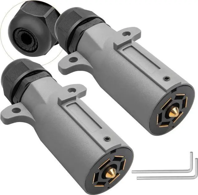 Main image of RV 7-Pin Trailer Plug with IP68 Watertight Seal 2-Piece, Removable 7-Way Circular RV-Type Trailer Side Connector 7-Point Trailer Wiring Plug