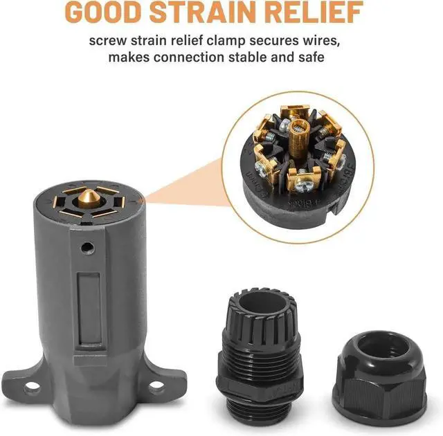 Alt view image 4 of 7 - RV 7-Pin Trailer Plug with IP68 Watertight Seal 2-Piece, Removable 7-Way Circular RV-Type Trailer Side Connector 7-Point Trailer Wiring Plug