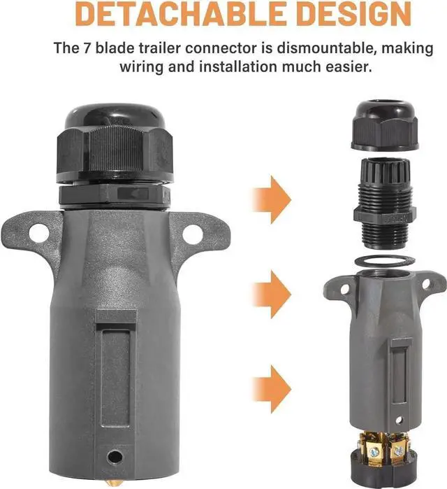 Alt view image 7 of 7 - RV 7-Pin Trailer Plug with IP68 Watertight Seal 2-Piece, Removable 7-Way Circular RV-Type Trailer Side Connector 7-Point Trailer Wiring Plug