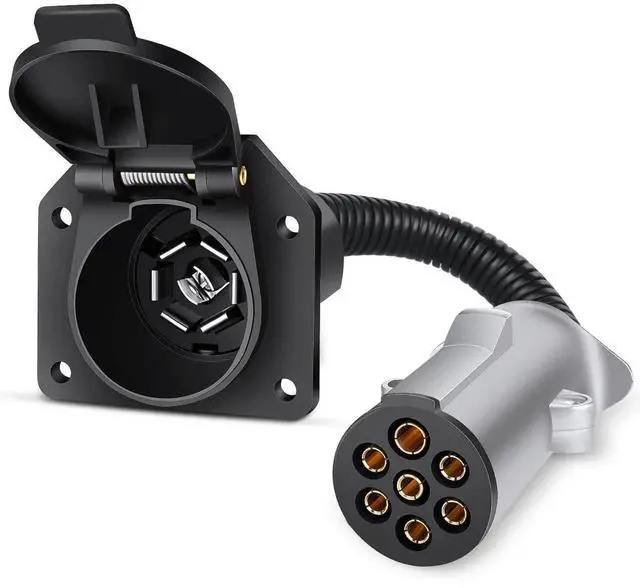 Main image of 7-Pin Circular to 7-Way RV Blade Trailer Adapter Connector Harness Electric Adapter Plug Connector for Semi-Truck Commercial Vehicle Pickup Truck Tractor