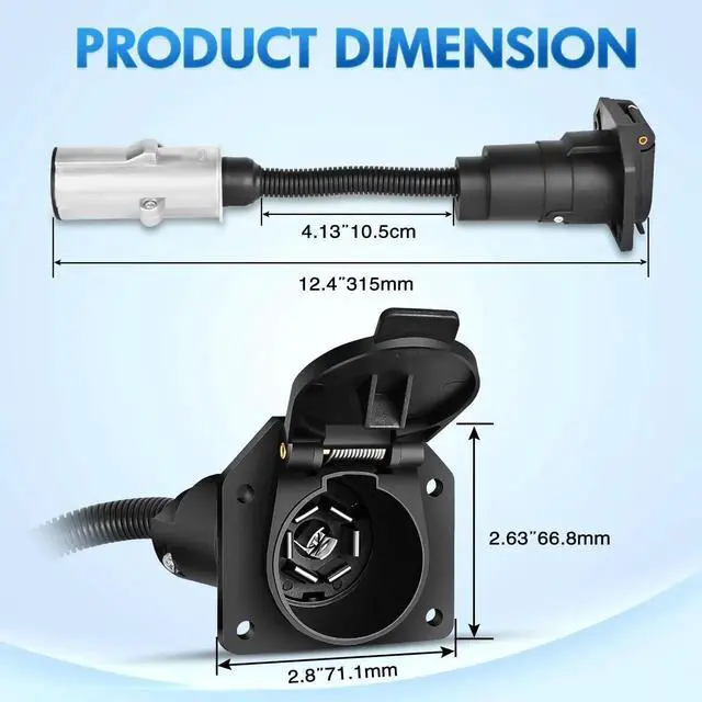 Alt view image 3 of 7 - 7-Pin Circular to 7-Way RV Blade Trailer Adapter Connector Harness Electric Adapter Plug Connector for Semi-Truck Commercial Vehicle Pickup Truck Tractor