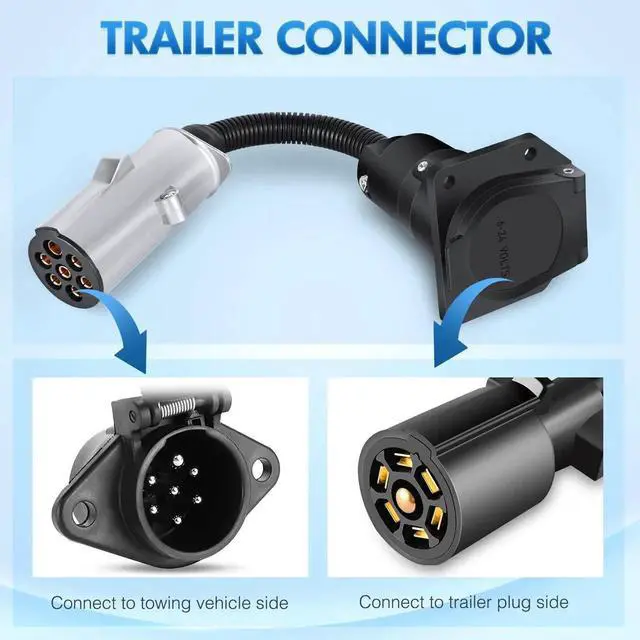 Alt view image 6 of 7 - 7-Pin Circular to 7-Way RV Blade Trailer Adapter Connector Harness Electric Adapter Plug Connector for Semi-Truck Commercial Vehicle Pickup Truck Tractor